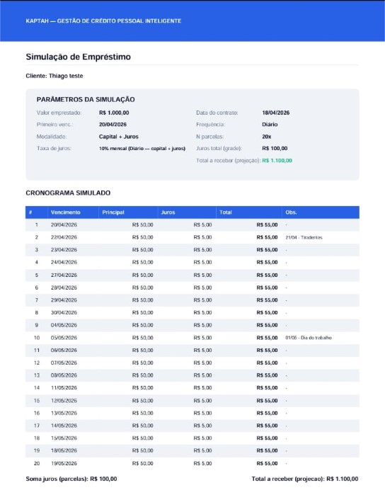 KAPTAH — Simulação em PDF ou relatório